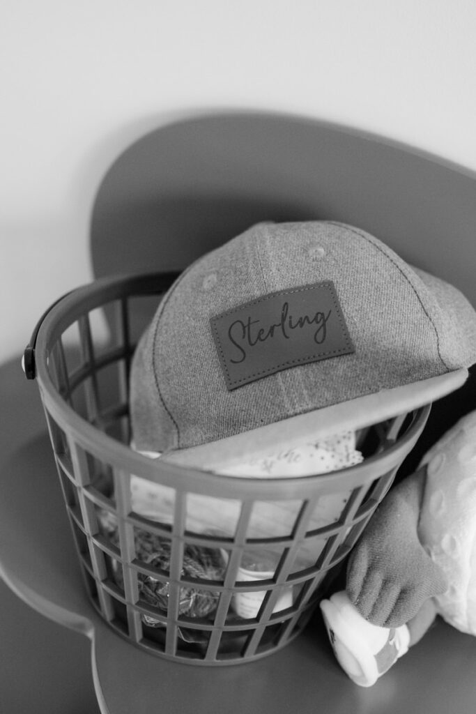 A small basket with a hat that says "Sterling"